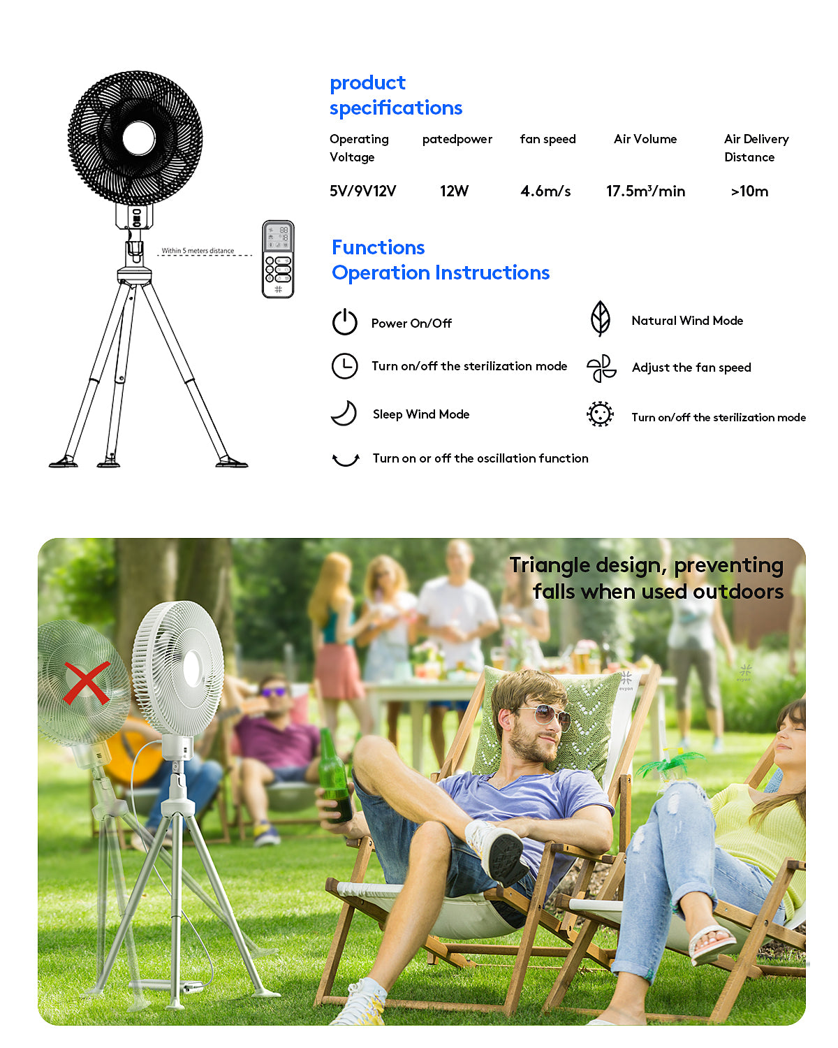 Evyon Tripod Fan For Outdoor & Indoor